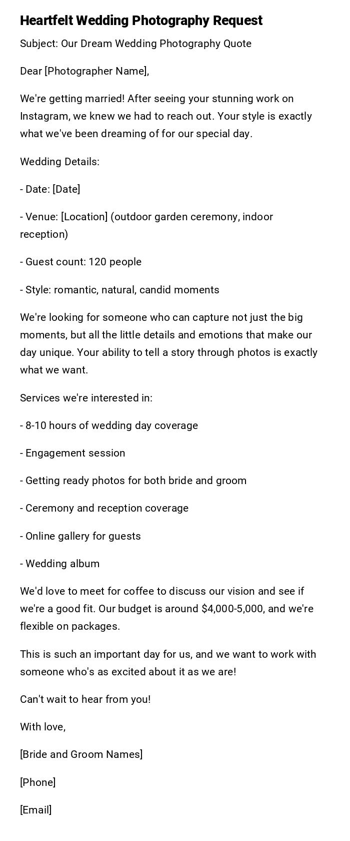 Heartfelt Wedding Photography Request Heartfelt Wedding Photography Request