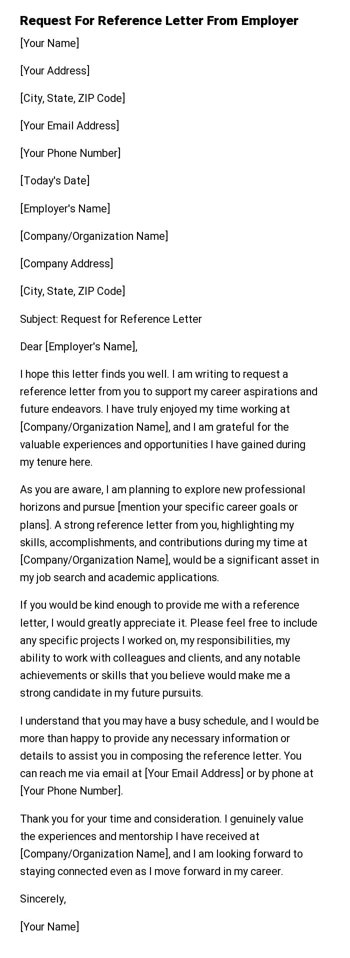Request For Reference Letter From Employer