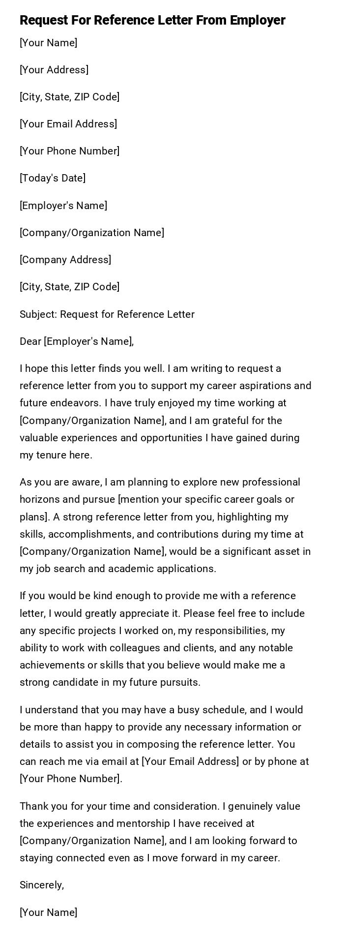 Request For Reference Letter From Employer