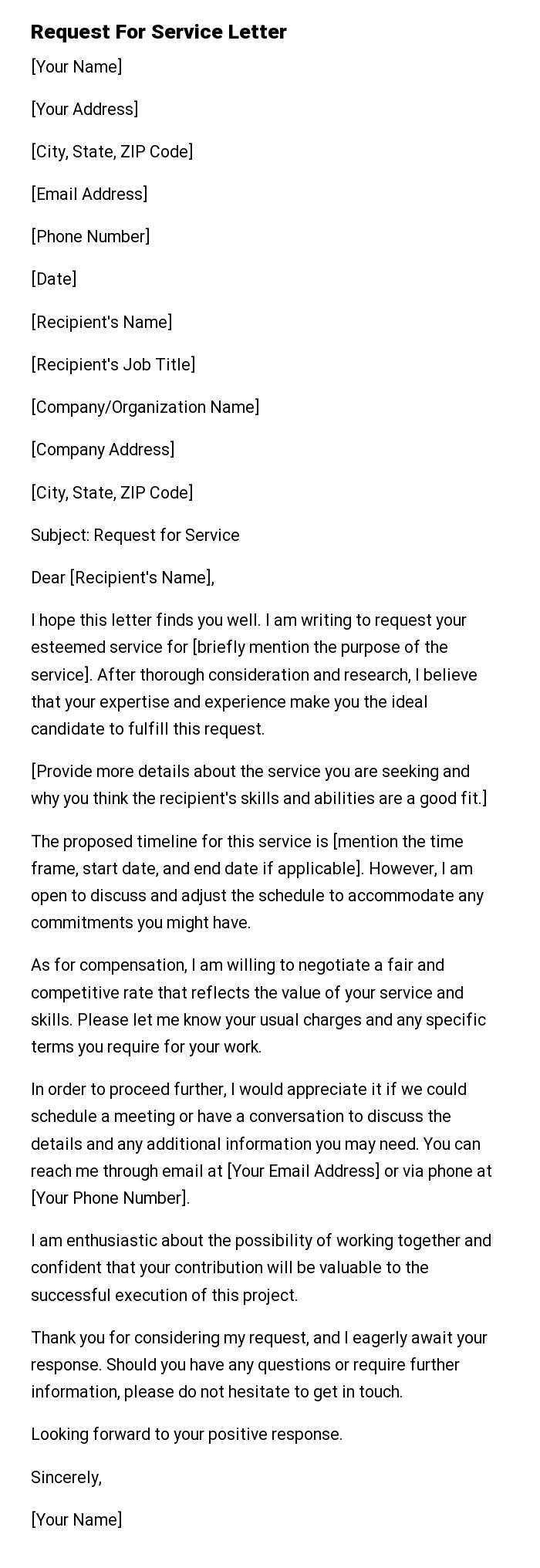 Request For Service Letter