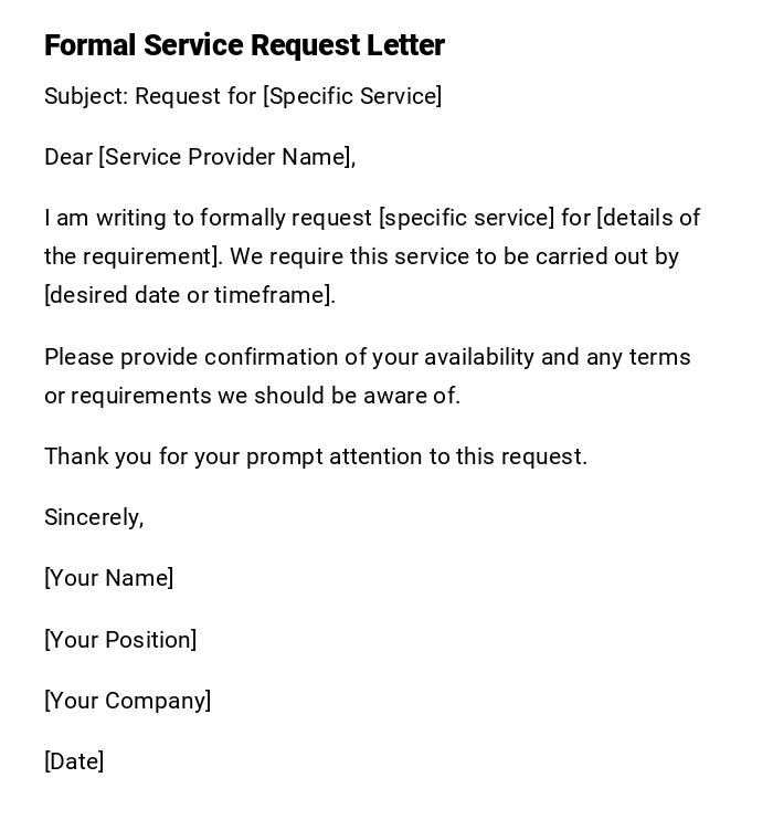 Formal Service Request Letter Formal Service Request Letter