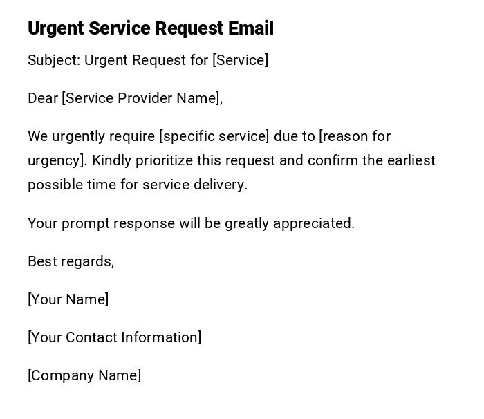 Urgent Service Request Email Urgent Service Request Email
