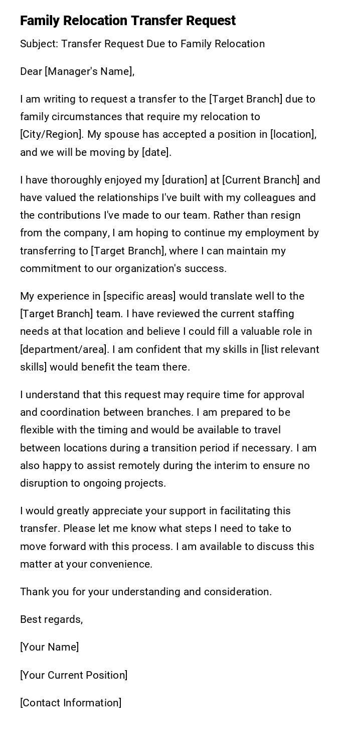 Family Relocation Transfer Request Family Relocation Transfer Request