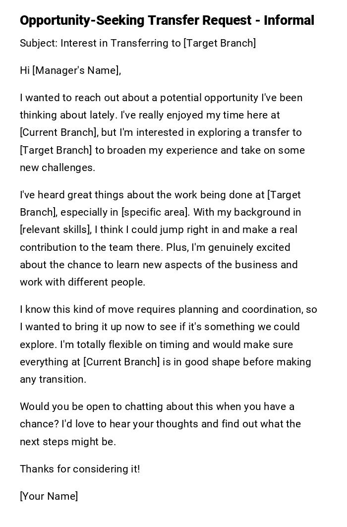 Opportunity-Seeking Transfer Request - Informal Opportunity-Seeking Transfer Request - Informal