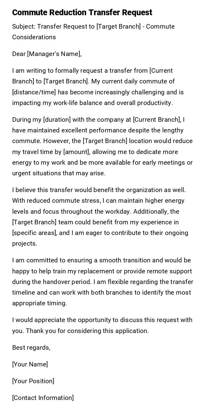 Commute Reduction Transfer Request Commute Reduction Transfer Request