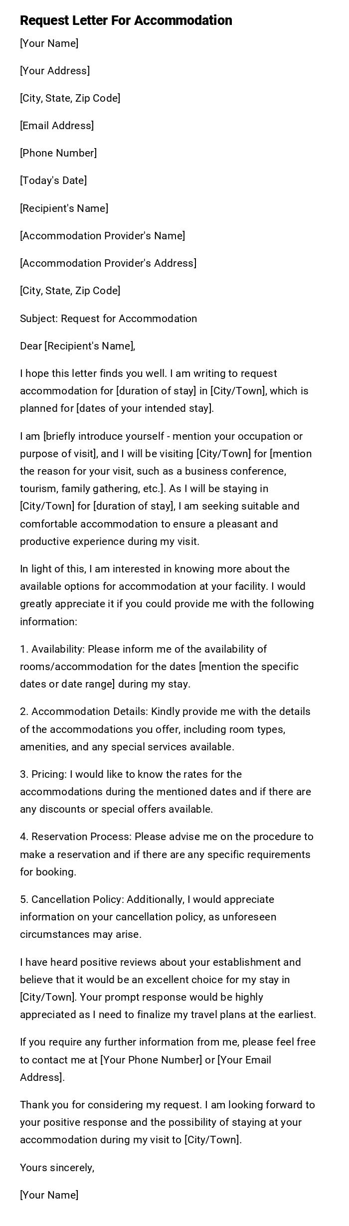 Request Letter For Accommodation