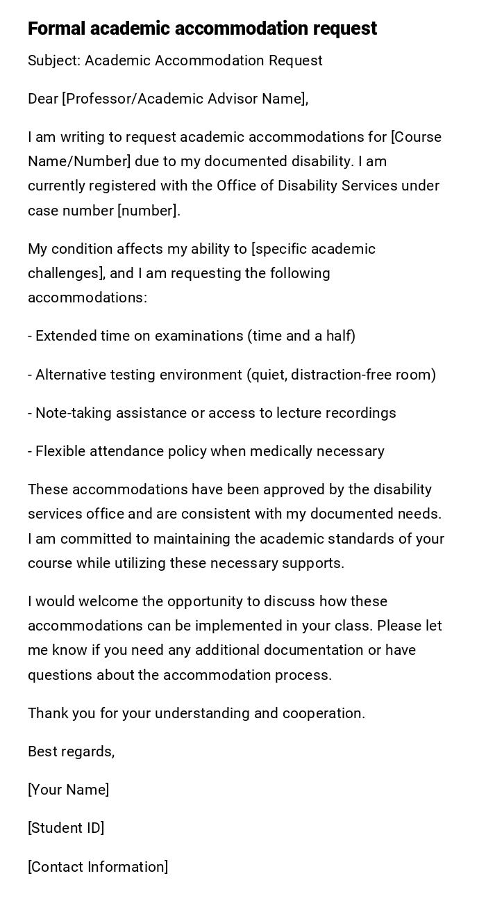 Formal academic accommodation request Formal academic accommodation request