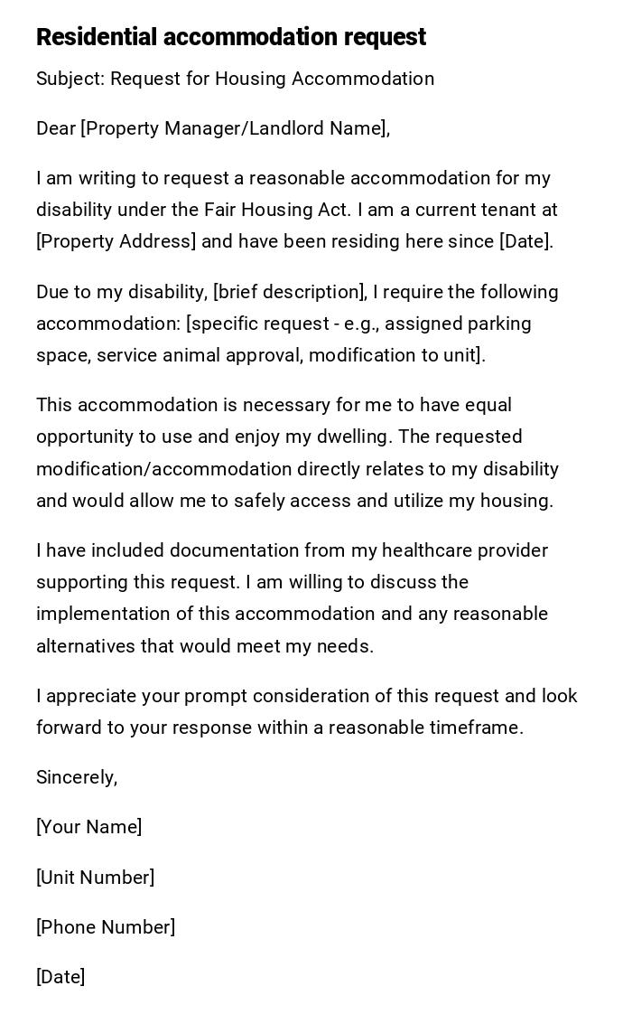 Residential accommodation request Residential accommodation request