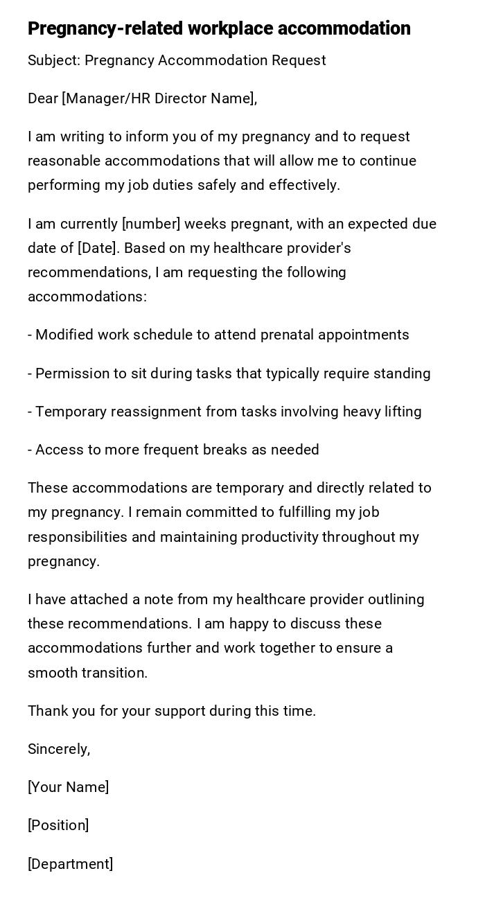 Pregnancy-related workplace accommodation Pregnancy-related workplace accommodation