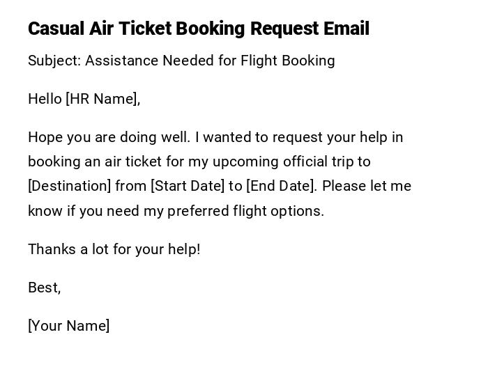 Casual Air Ticket Booking Request Email Casual Air Ticket Booking Request Email