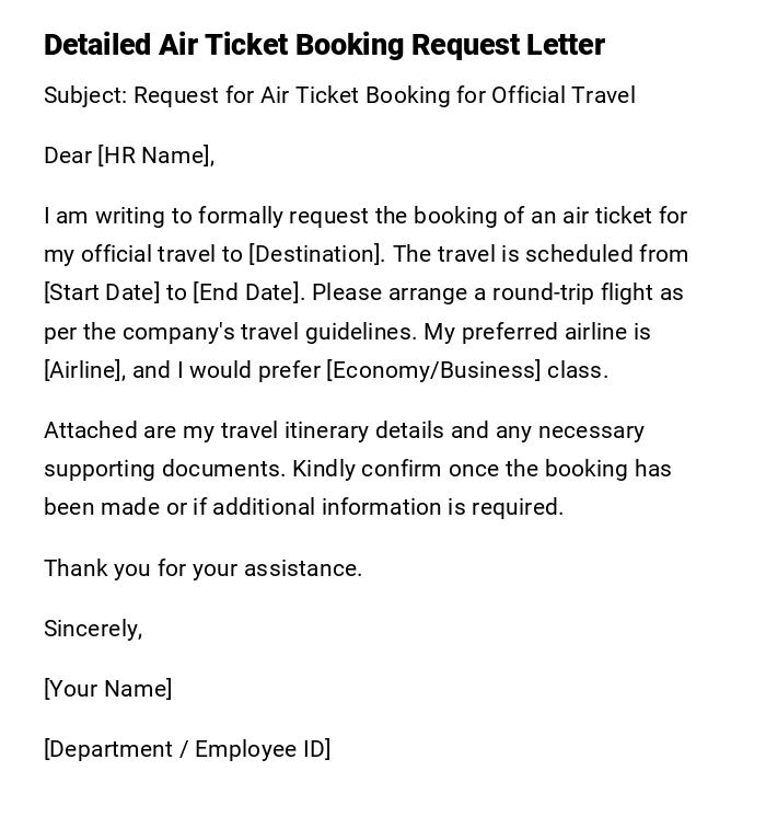 Detailed Air Ticket Booking Request Letter Detailed Air Ticket Booking Request Letter