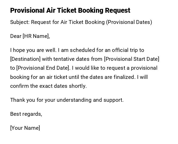 Provisional Air Ticket Booking Request Provisional Air Ticket Booking Request