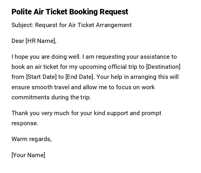 Polite Air Ticket Booking Request Polite Air Ticket Booking Request