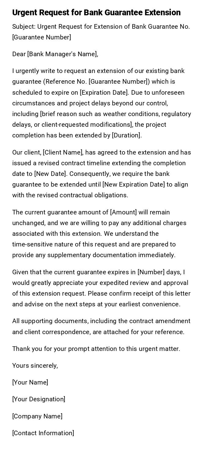 Urgent Request for Bank Guarantee Extension Urgent Request for Bank Guarantee Extension