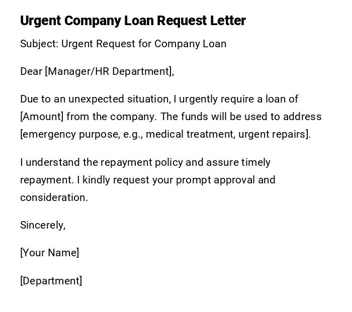 Urgent Company Loan Request Letter Urgent Company Loan Request Letter