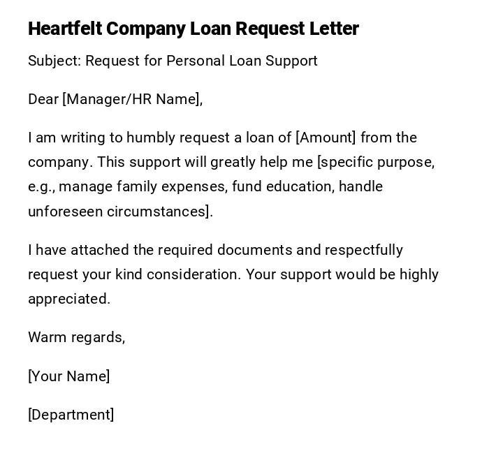 Heartfelt Company Loan Request Letter Heartfelt Company Loan Request Letter