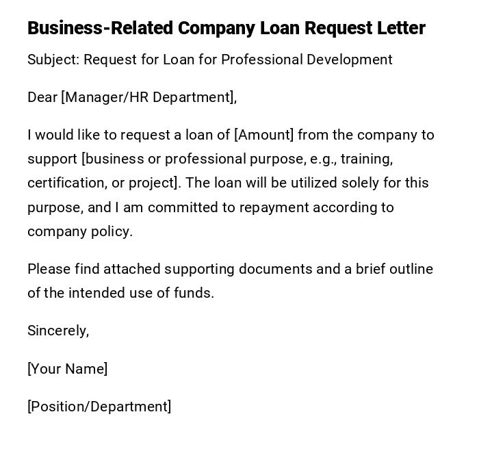 Business-Related Company Loan Request Letter Business-Related Company Loan Request Letter