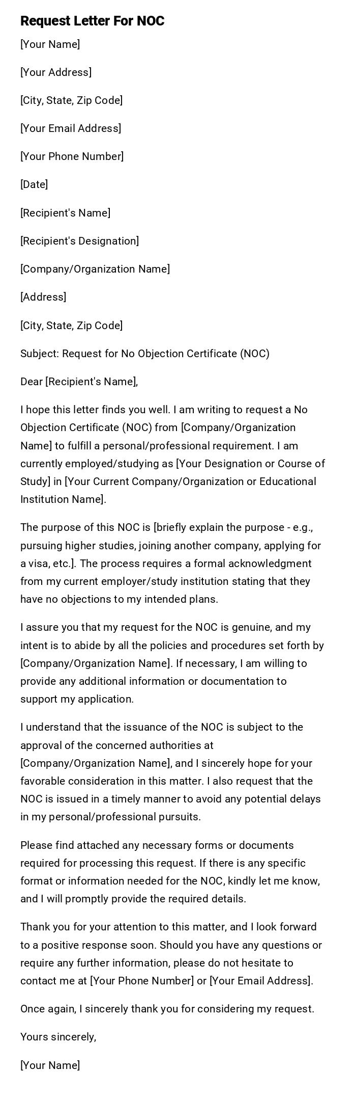 Request Letter For NOC