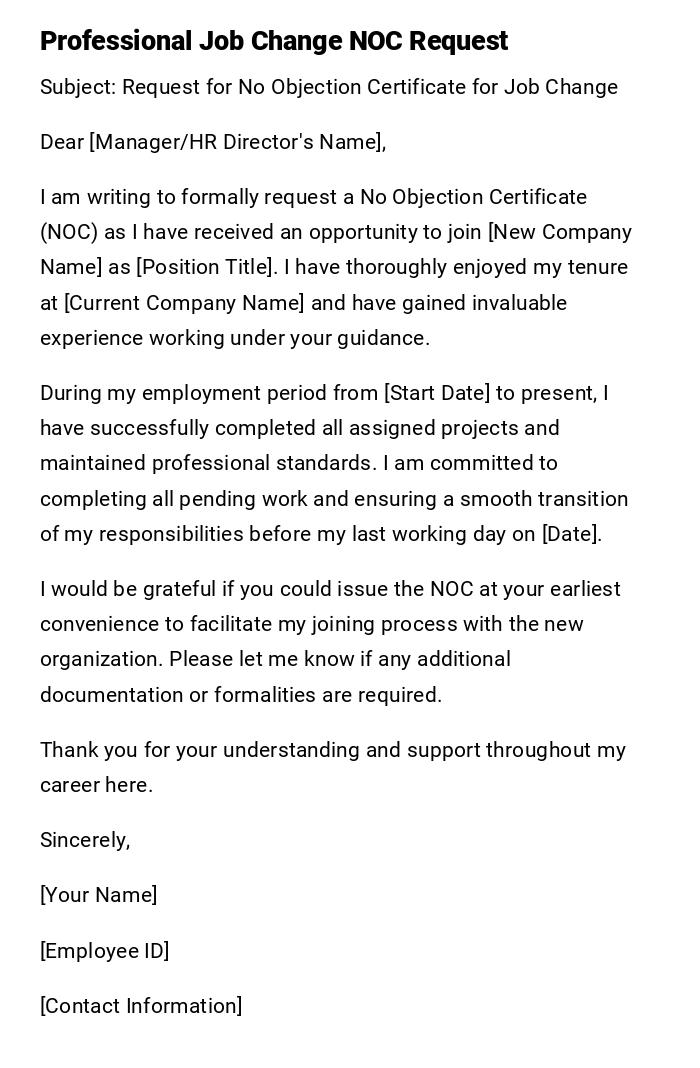 Professional Job Change NOC Request Professional Job Change NOC Request