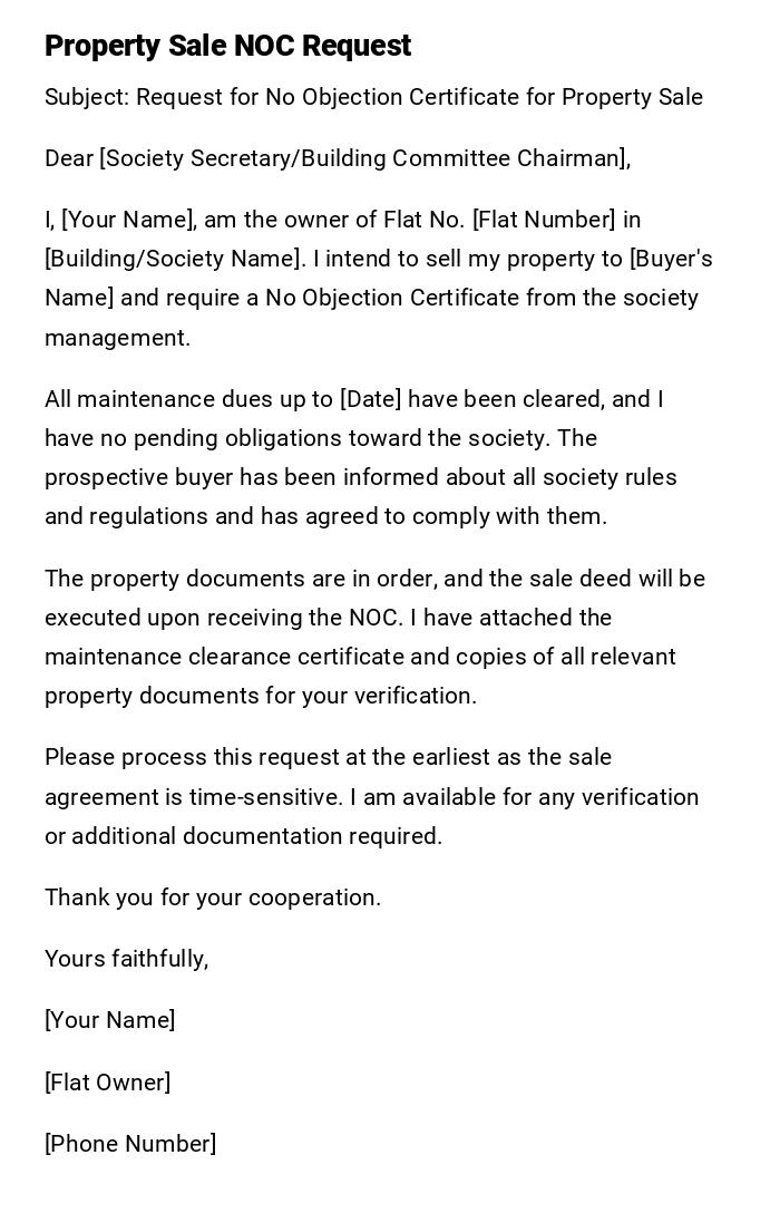 Property Sale NOC Request Property Sale NOC Request