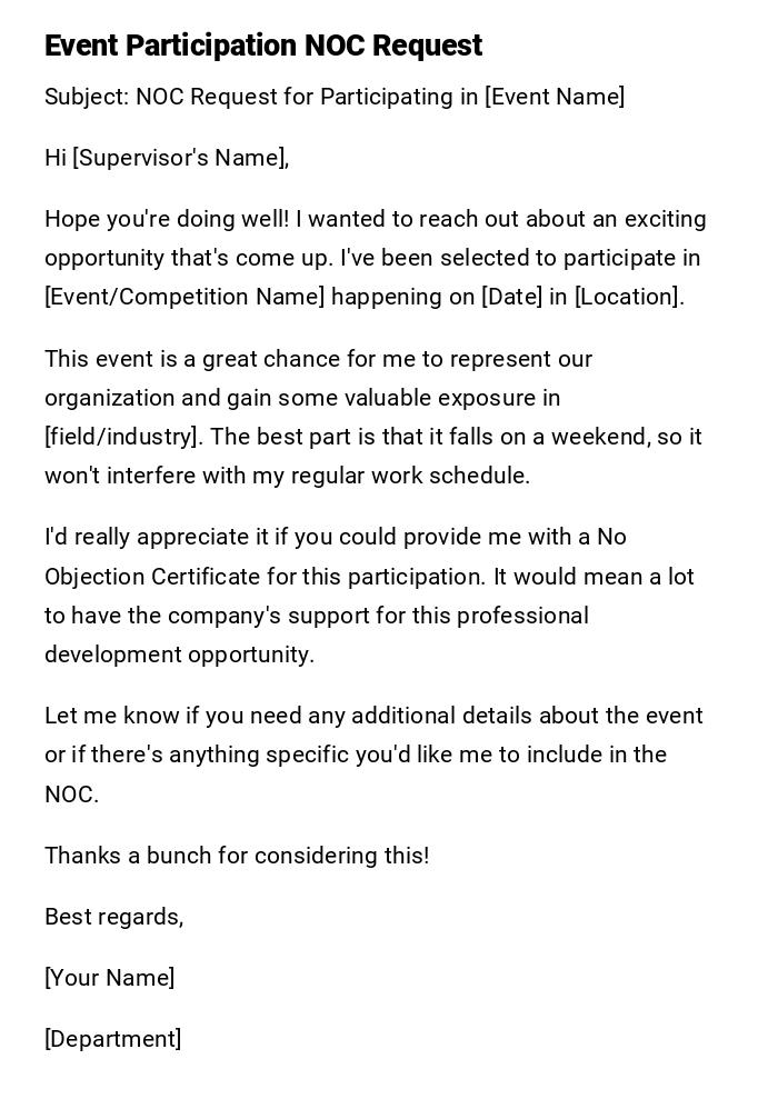 Event Participation NOC Request Event Participation NOC Request