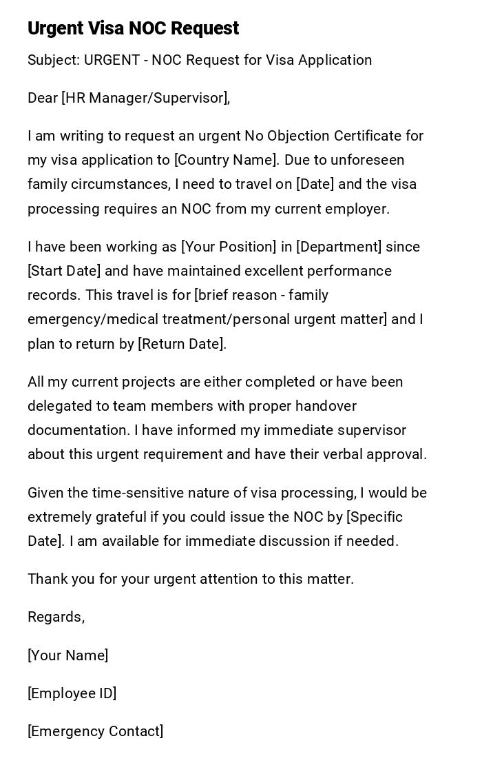 Urgent Visa NOC Request Urgent Visa NOC Request