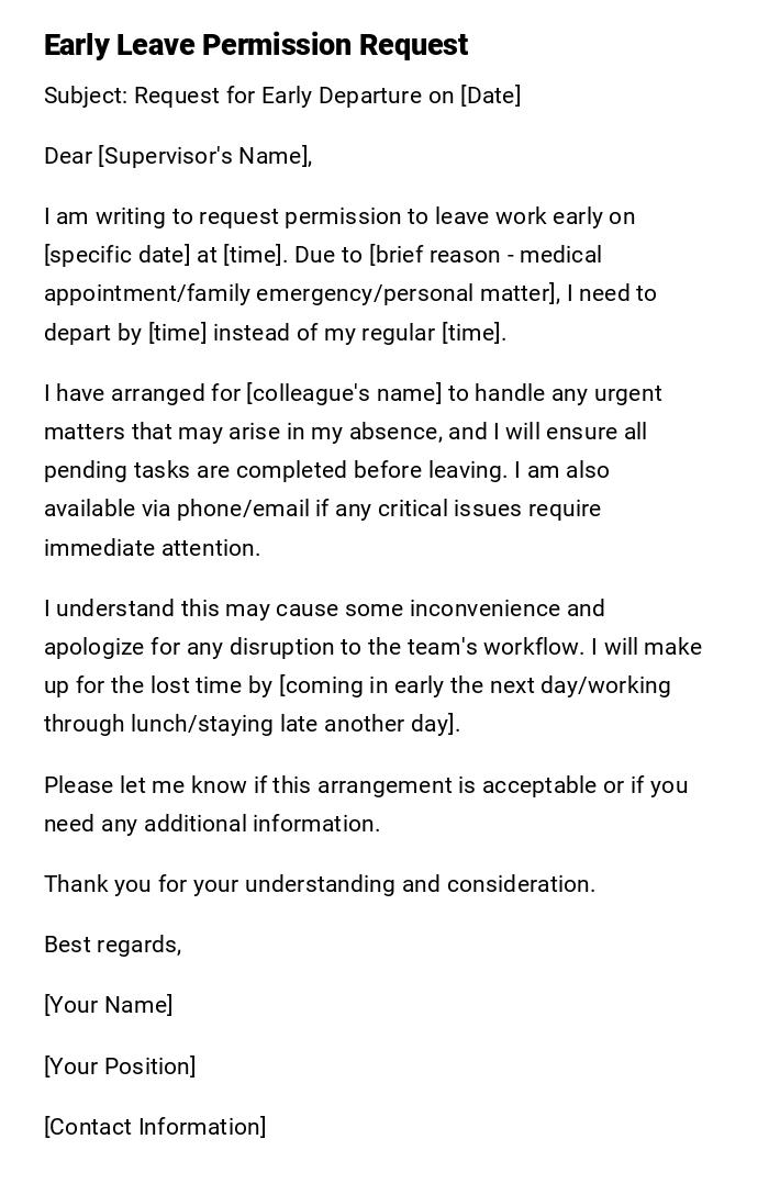 Early Leave Permission Request Early Leave Permission Request