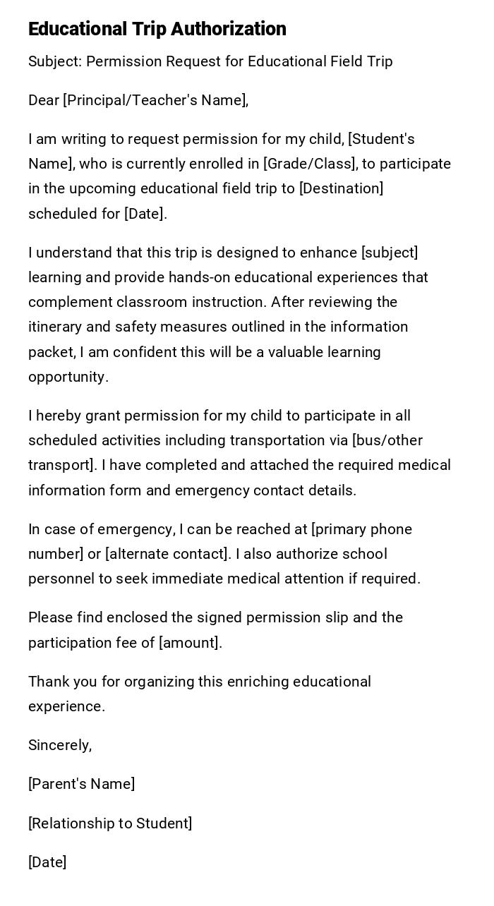 Educational Trip Authorization Educational Trip Authorization