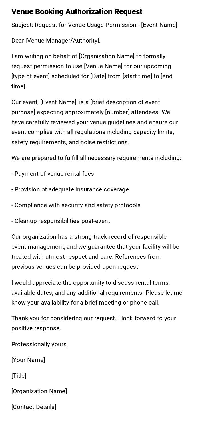 Venue Booking Authorization Request Venue Booking Authorization Request