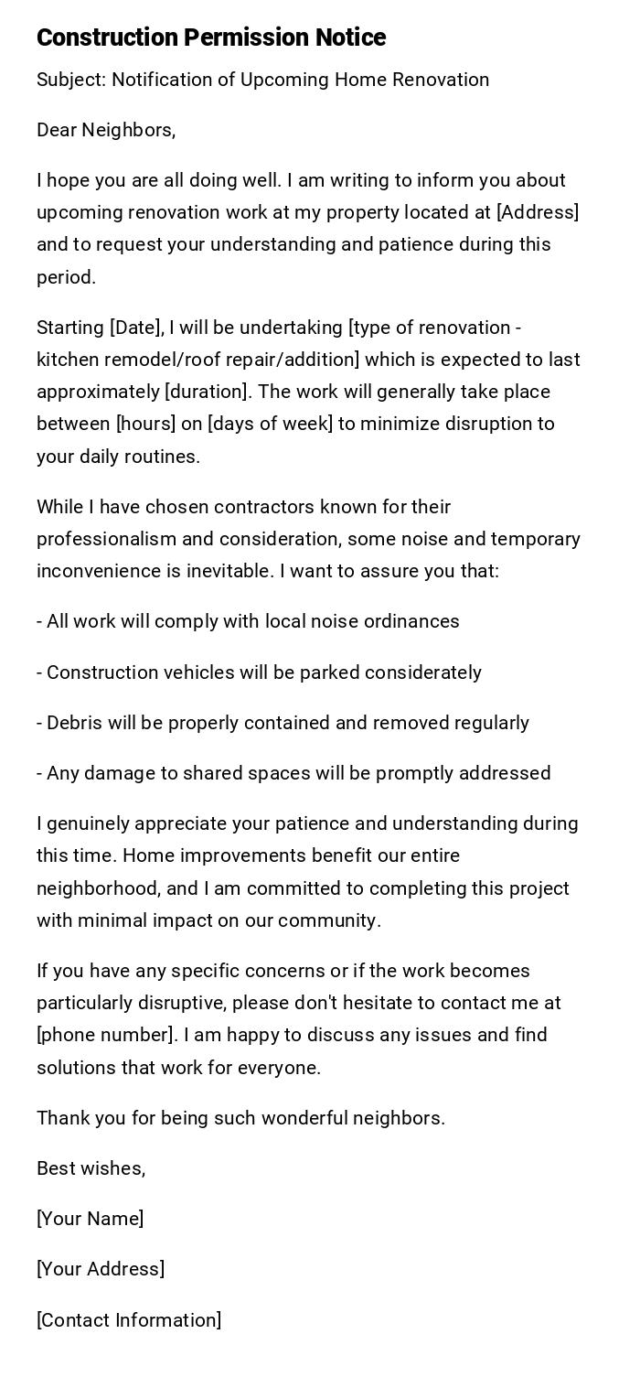 Construction Permission Notice Construction Permission Notice