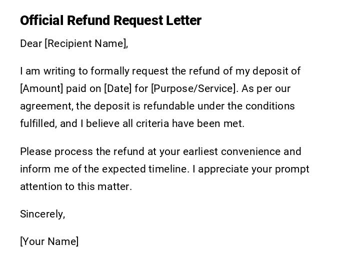 Official Refund Request Letter Official Refund Request Letter