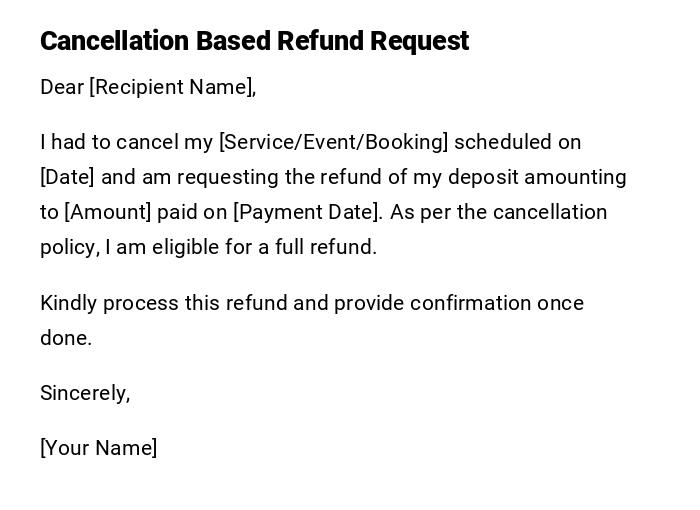 Cancellation Based Refund Request Cancellation Based Refund Request