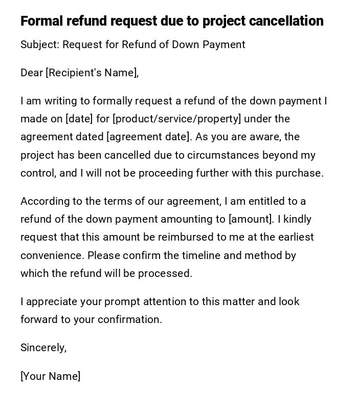 Formal refund request due to project cancellation Formal refund request due to project cancellation