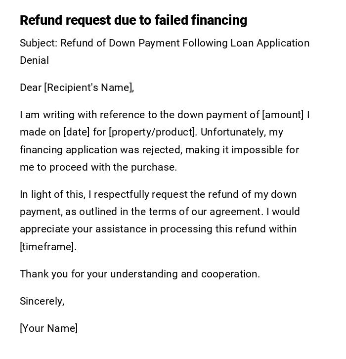 Refund request due to failed financing Refund request due to failed financing