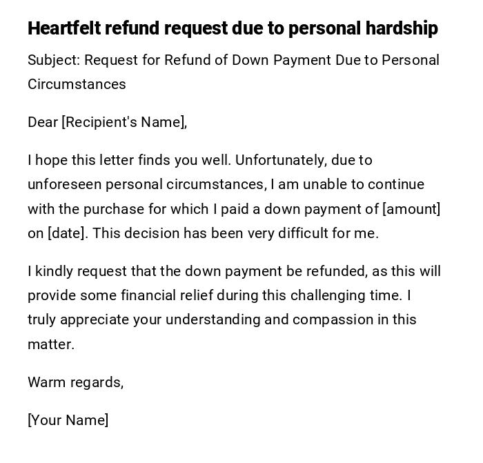 Heartfelt refund request due to personal hardship Heartfelt refund request due to personal hardship
