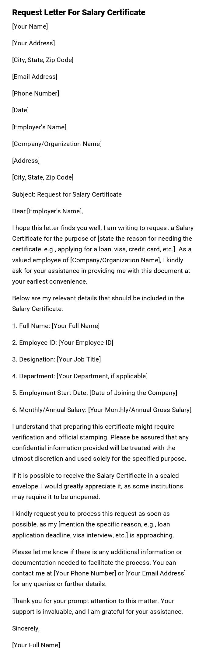 Request Letter For Salary Certificate