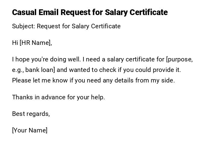 Casual Email Request for Salary Certificate Casual Email Request for Salary Certificate