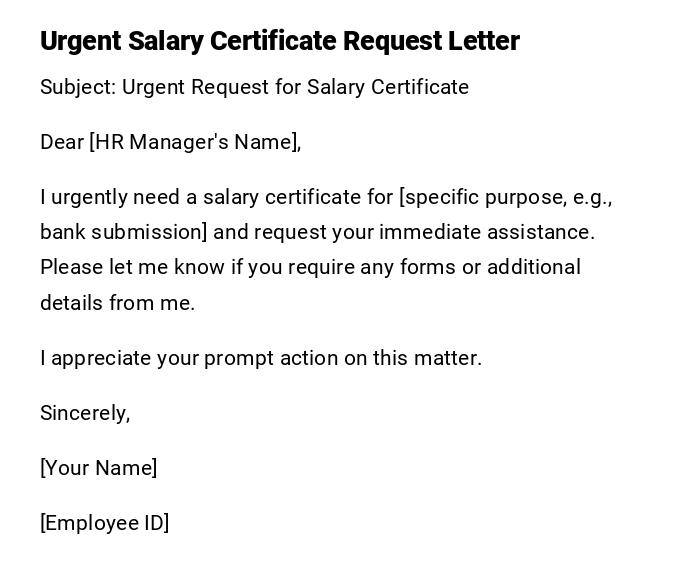Urgent Salary Certificate Request Letter Urgent Salary Certificate Request Letter
