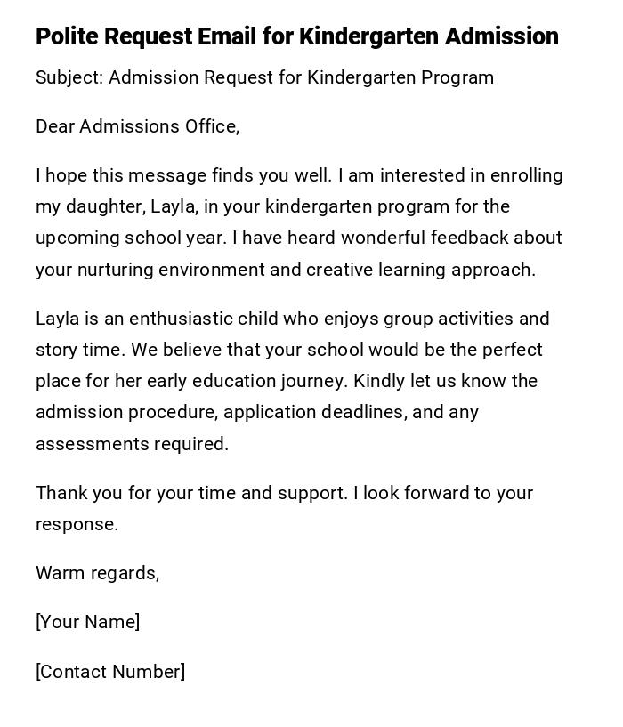 Polite Request Email for Kindergarten Admission Polite Request Email for Kindergarten Admission