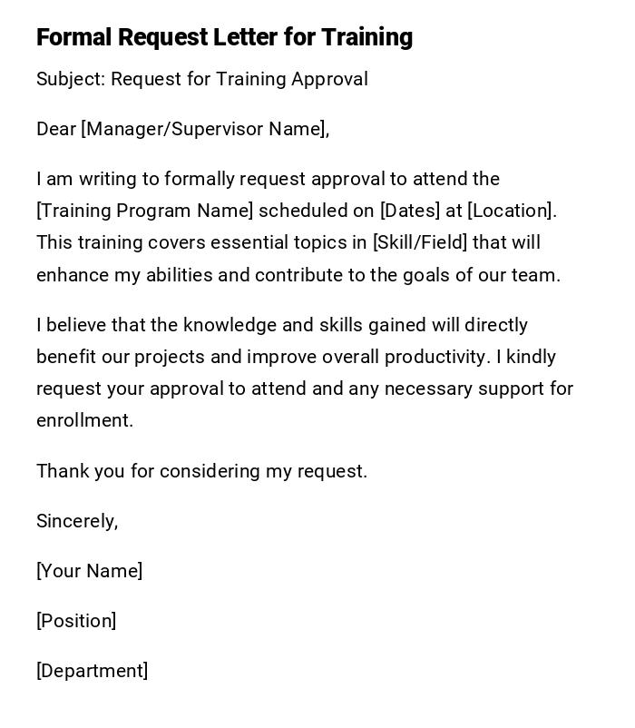 Formal Request Letter for Training Formal Request Letter for Training