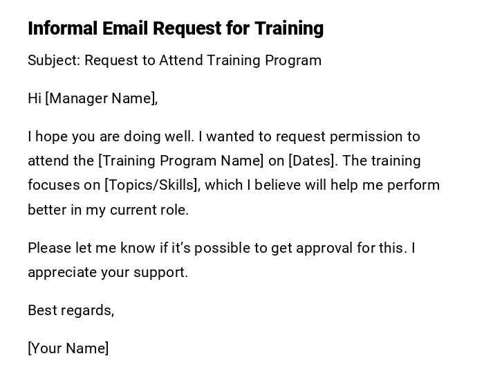 Informal Email Request for Training Informal Email Request for Training