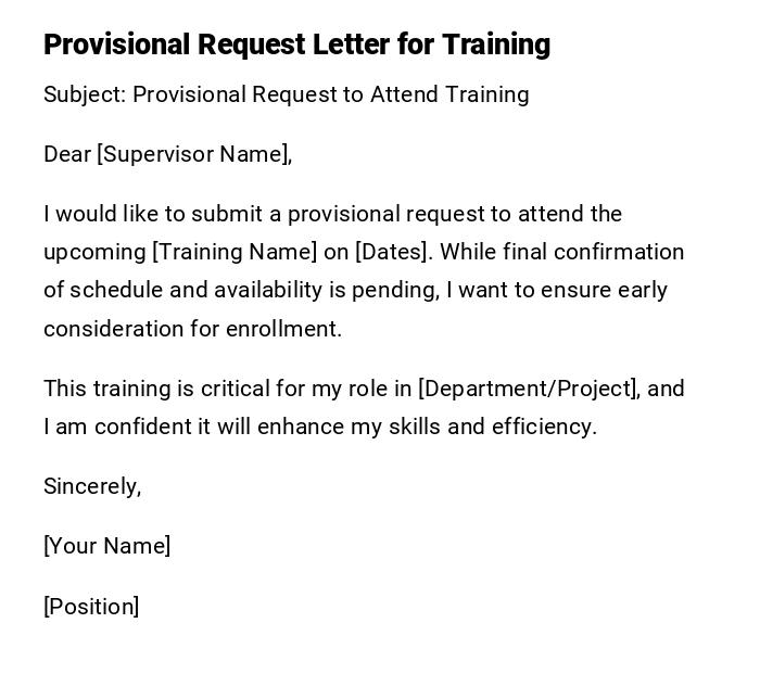 Provisional Request Letter for Training Provisional Request Letter for Training