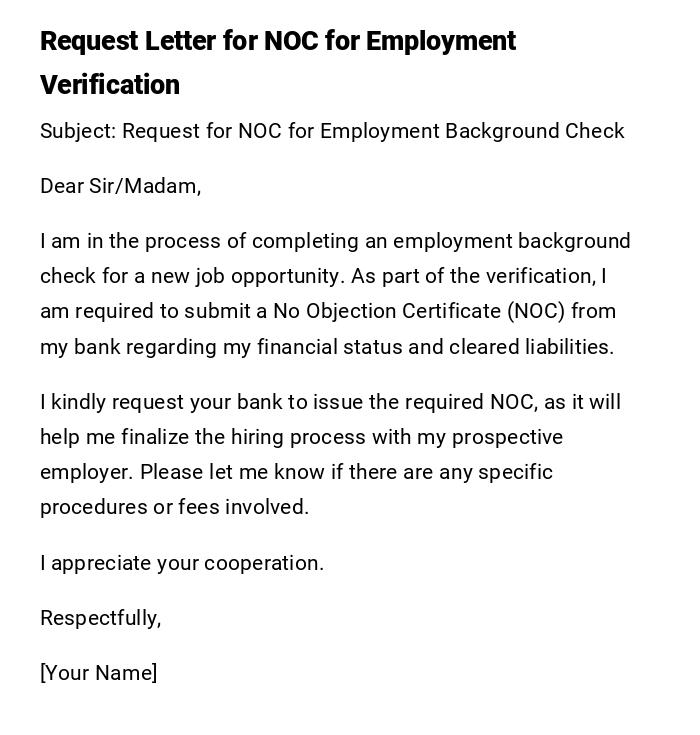 Request Letter for NOC for Employment Verification Request Letter for NOC for Employment Verification