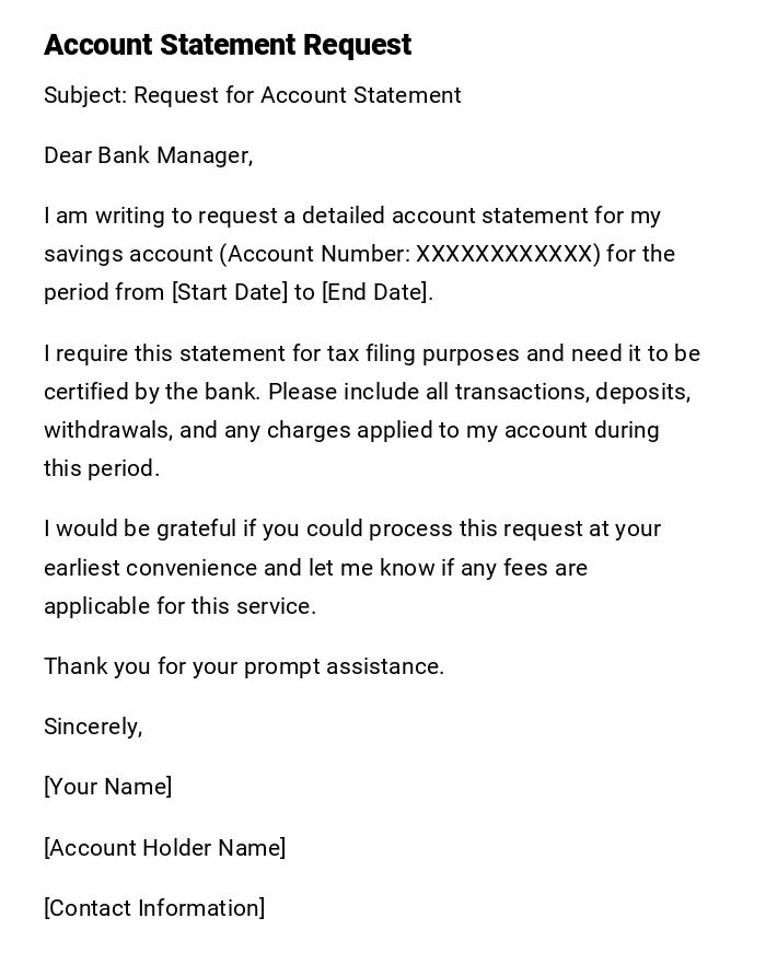 Account Statement Request Account Statement Request