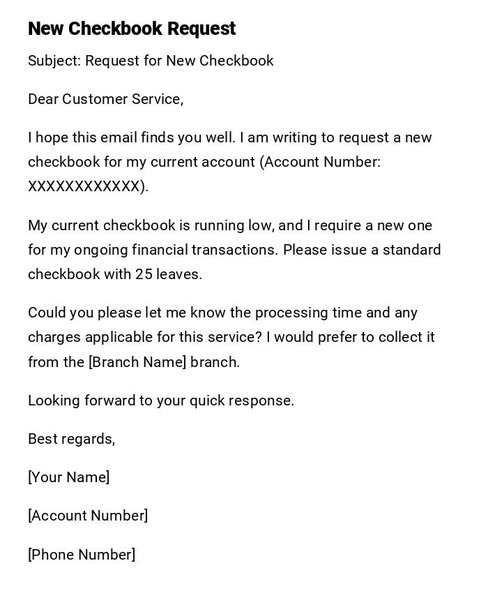 New Checkbook Request New Checkbook Request