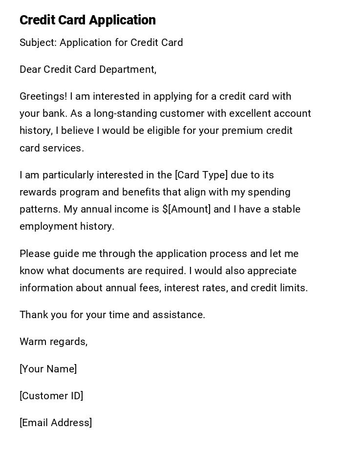 Credit Card Application Credit Card Application