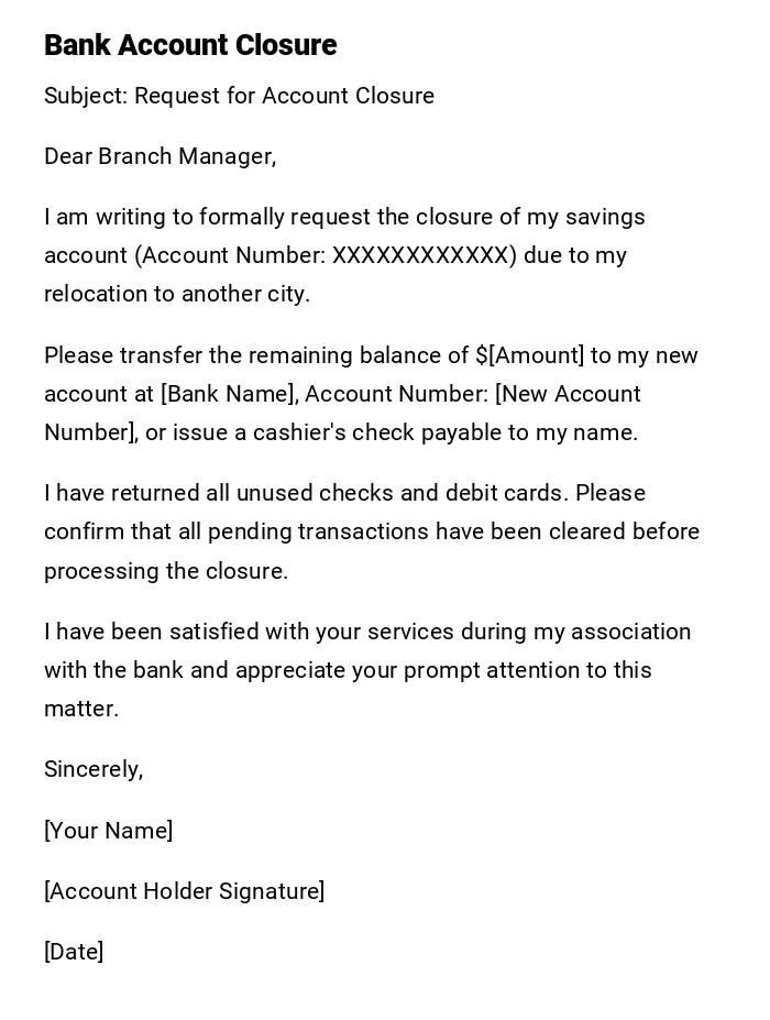 Bank Account Closure Bank Account Closure
