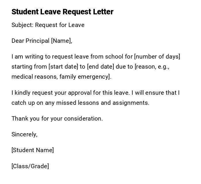 Student Leave Request Letter Student Leave Request Letter