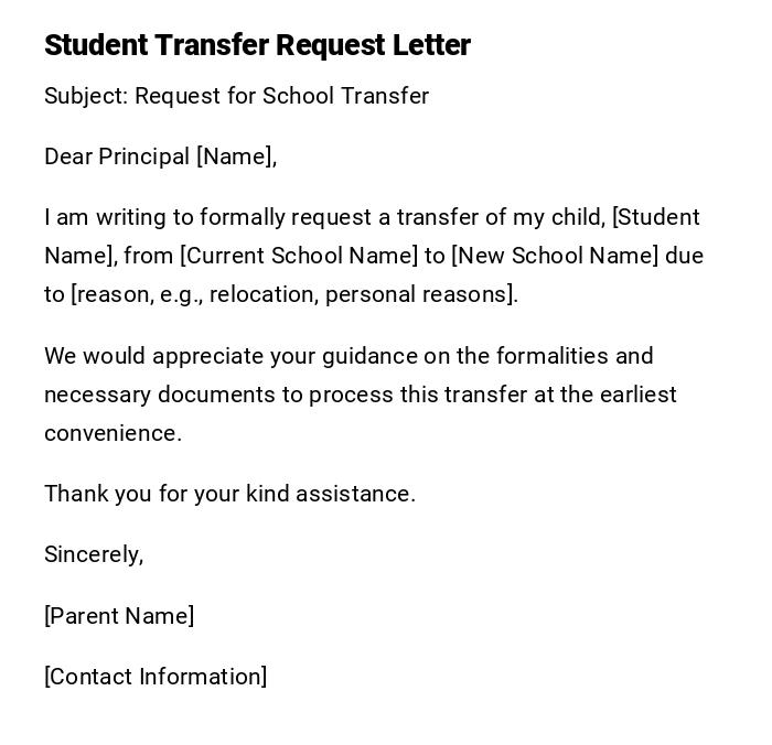 Student Transfer Request Letter Student Transfer Request Letter