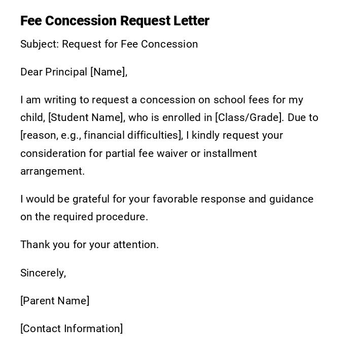 Fee Concession Request Letter Fee Concession Request Letter